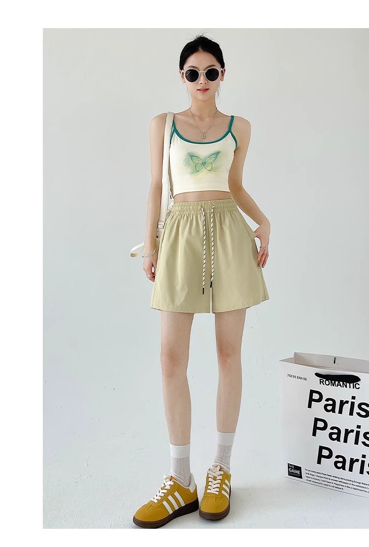 レディース パンツ ゆったり 春夏 カジュアル アメリカン 春 ショート 夏 ショートパンツ Aライン 切り替えデザイン タイ 速乾 ポリエステル