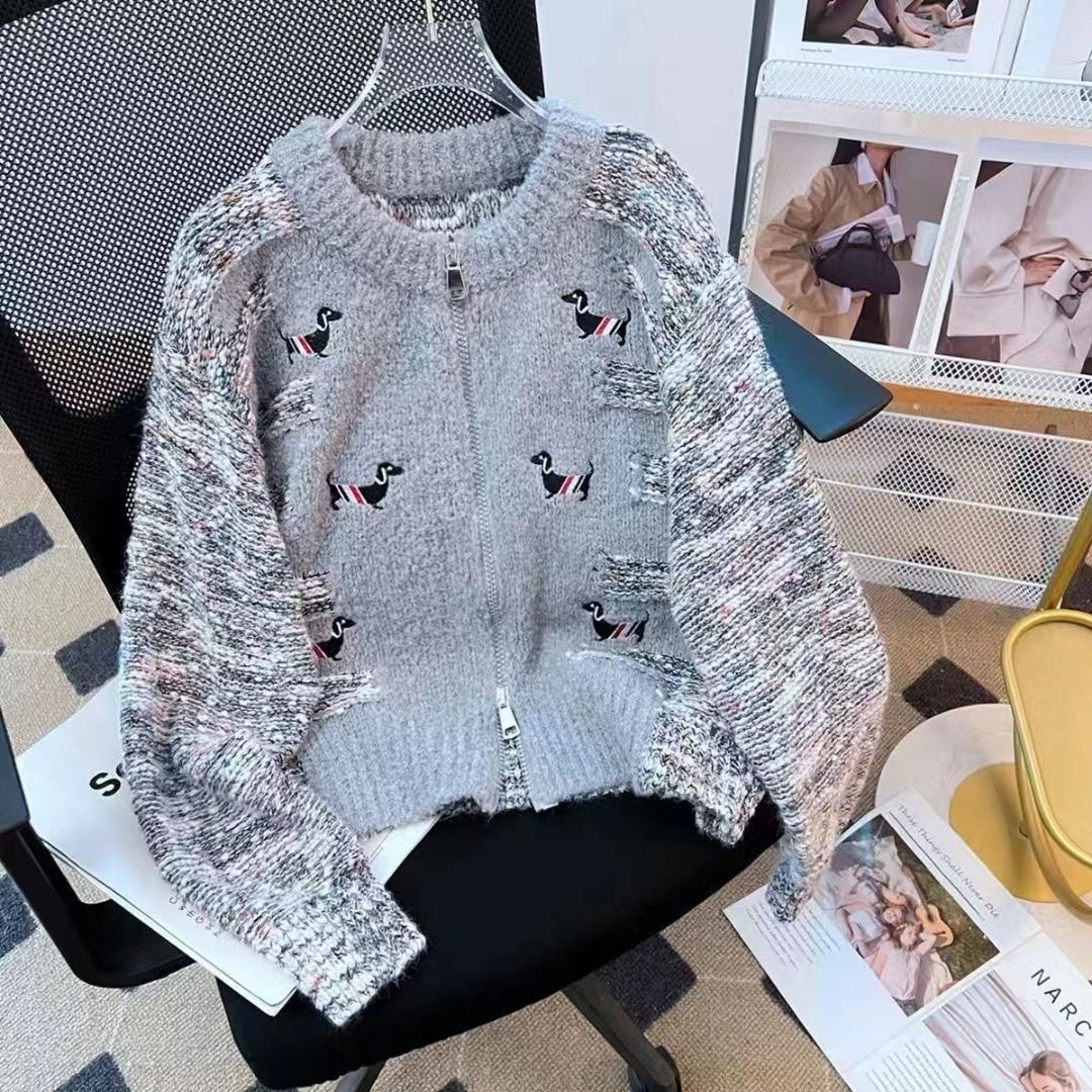 レディース トップス ニット カーディガン 長袖 秋冬 秋 おしゃれ ミニ 膝丈 ラウンドネック 冬 刺繍 上品 セーター プルオーバー フェミニン ストレッチ アウター 配色