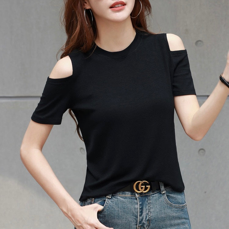 レディース トップス カットソー プルオーバー Tシャツ 半袖 クルーネック オフショルダー スマート フェミニン ストリート お腹見せ かわいい 大人可愛い きれいめ シンプル カジュアル おしゃれ かっこいい こなれ感 ラフ ガーリー クール キュート ベーシック アメリカン アクティブ ナチュラル 無地 夏 お出かけ イベント 楽ちん 普段使い 着回し 流行 定番 S M L XL 2XL 3XL 白 ホワイト 黒 ブラック 茶色 ブラウン グレー 黄色 イエロー ベーシックカラー 大人カラー