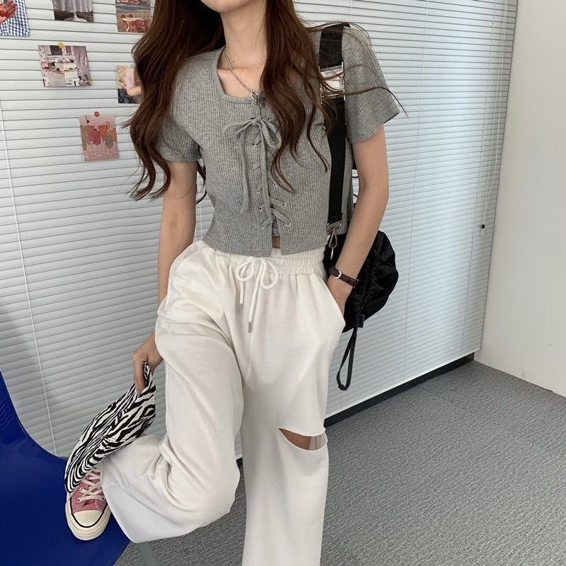レディース トップス Tシャツ 半袖 オーバーサイズ スリム 春夏 きれいめ レトロ Vネック 春 夏 スクエアネック 上品 シャツ ハイウエスト