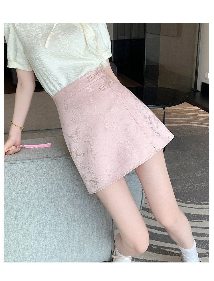 レディース スカート スリム 春夏 きれいめ 春 ショート 夏 上品 Aライン エスニック ハイウエスト ショートスカート ボタン