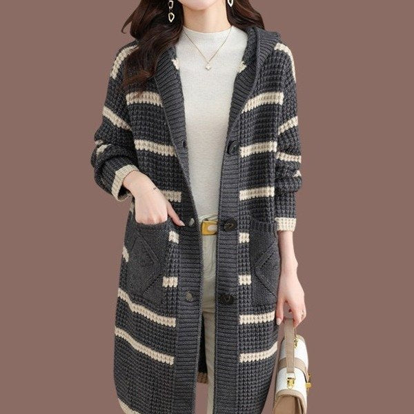 レディース トップス ニット カーディガン 長袖 ゆったり 春夏 きれいめ 通勤 体型カバー おしゃれ 春 夏 秋 冬 ロング セーター フード 都会的 ボタン ポリエステル 秋冬