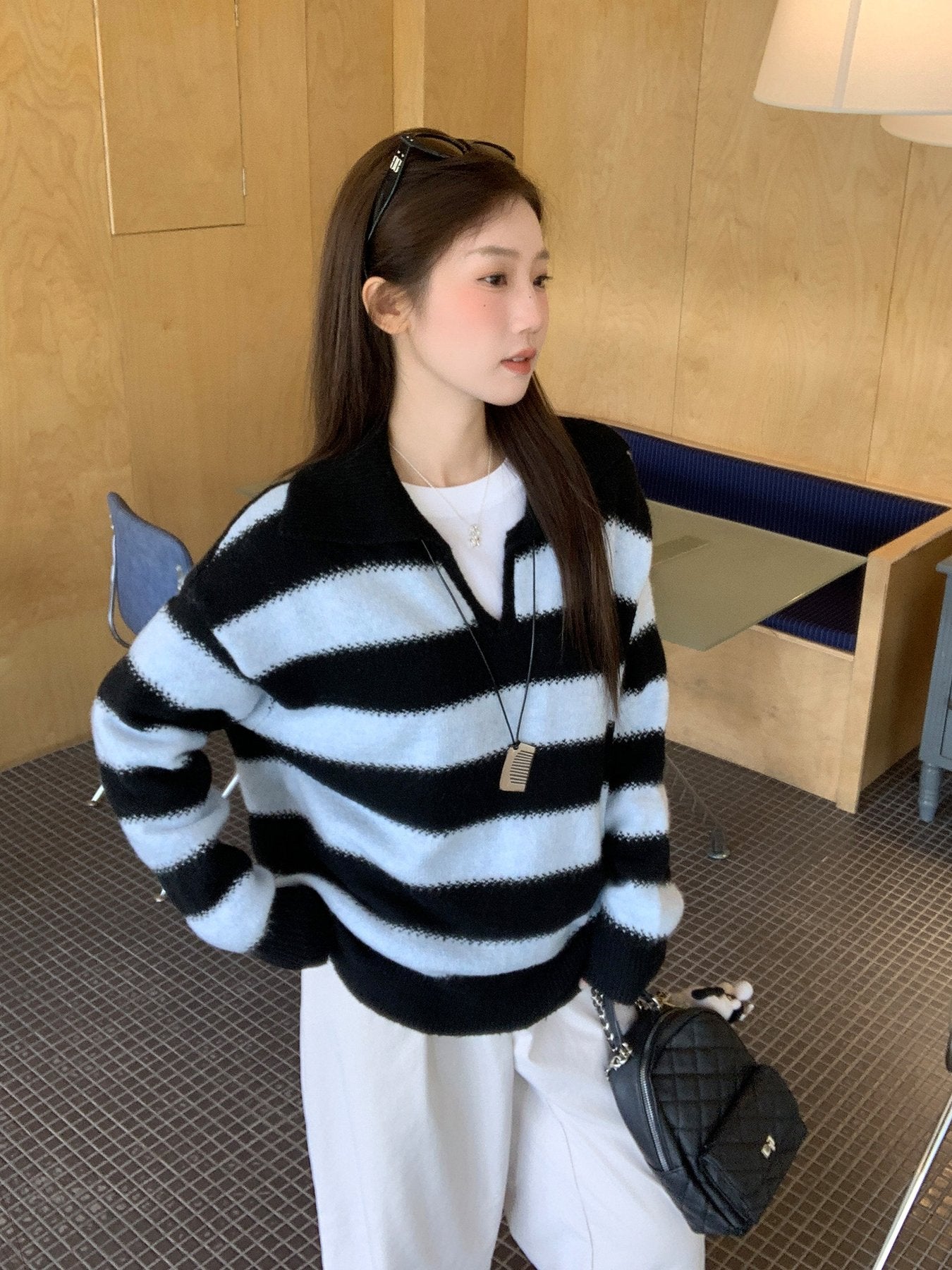レディース ニット 長袖 ボーダー ストライプ チェック柄 ゆったり 秋冬 秋 カジュアル 体型カバー 膝丈 冬 セーター プルオーバー 襟付き 配色