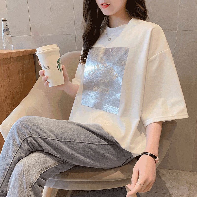 レディース トップス Tシャツ 半袖 プリント ゆったり 夏 体型カバー 大きいサイズ 春夏 ラウンドネック 学生 シャツ ポリエステル