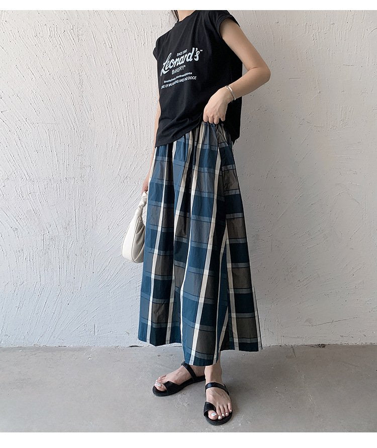 スカート チェック柄 春夏 カジュアル きれいめ 春 夏 ミモレ 上品 Aライン ポリエステル