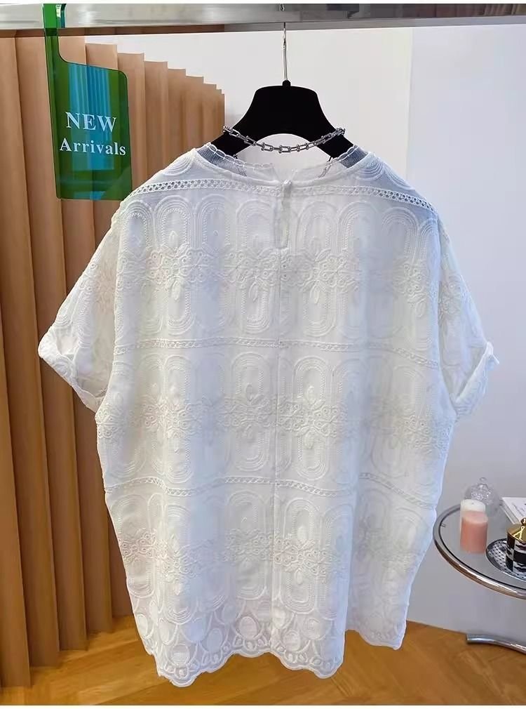 レディース Tシャツ 半袖 ゆったり コットン 綿 夏 秋冬 カジュアル 大きいサイズ 春夏 ラウンドネック 秋 レース 冬 刺繍 おしゃれ シャツ 上着