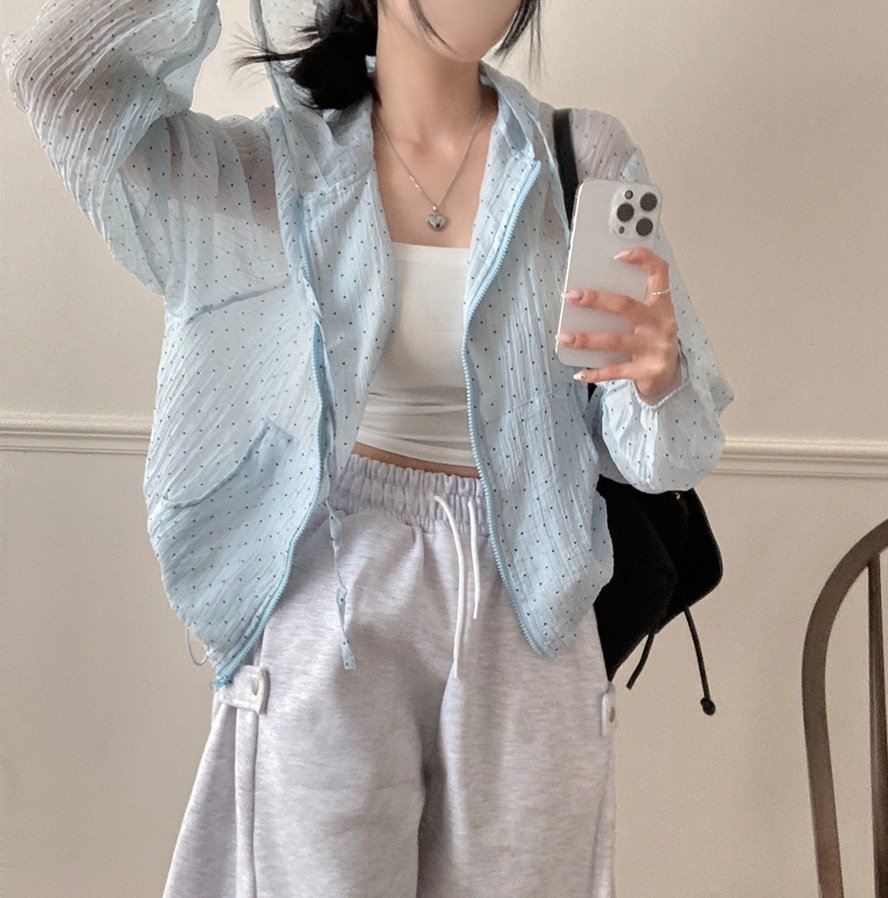 レディース ジャケット パーカー 長袖 ドット柄 ゆったり 春夏 春 夏 薄手 UVカット ドット