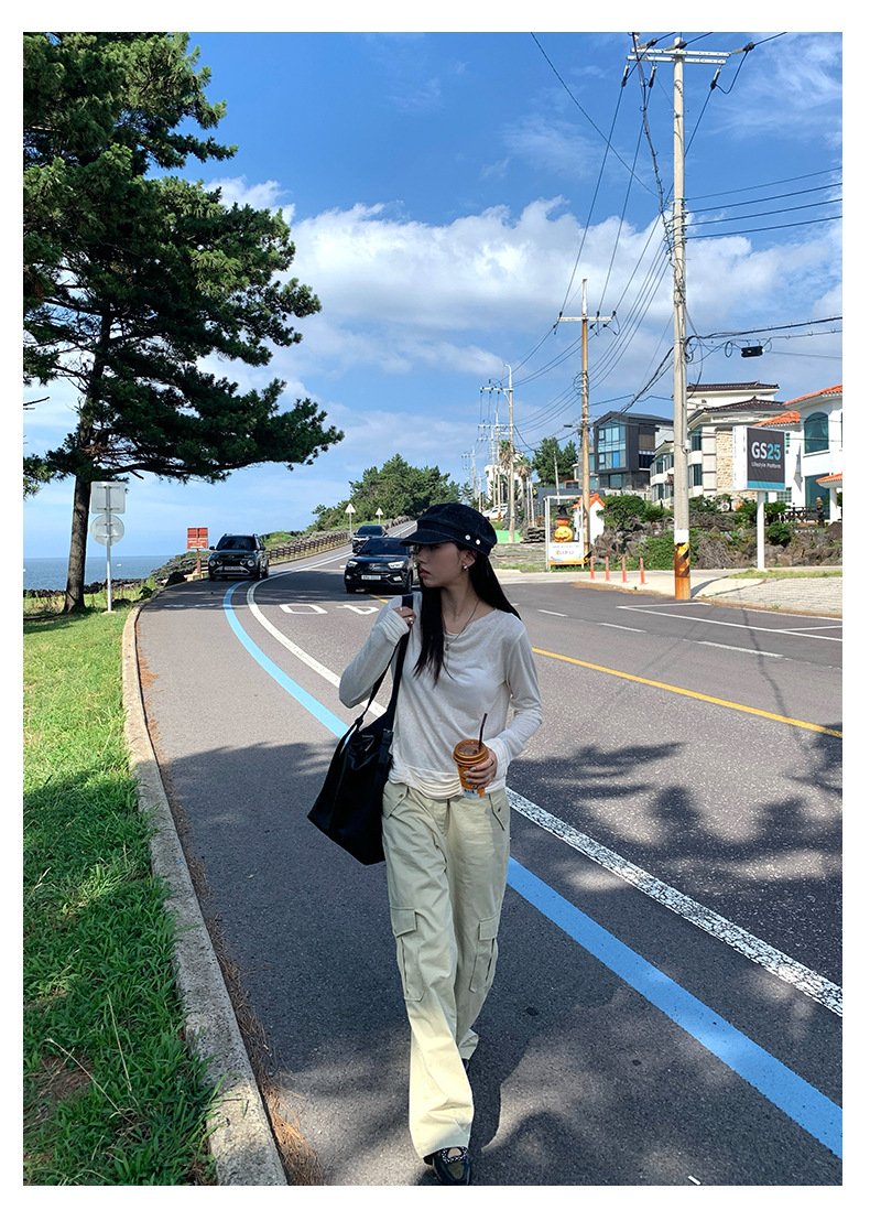 レディース パンツ 無地 ワイド コットン 綿 秋冬 秋 カジュアル シンプル 冬 ロング ワイドパンツ ポケット ハイウエスト