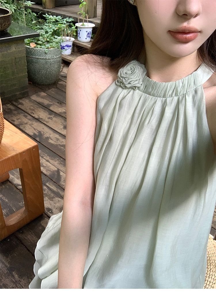 レディース シャツ パンツ スカート 長袖 ノースリーブ ゆったり 春夏 きれいめ 前開き 春 夏 ラウンドネック ハイネック 上品 脚長 ハイウエスト セットアップ グリーン 丸首