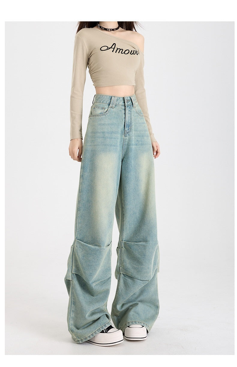 レディース パンツ ボトムス ワイドパンツ デニムパンツ ロング ワイド ストレート ファスナー ポケット ハイウエスト 大人可愛い シンプル カジュアル おしゃれ かっこいい こなれ感 ラフ 個性的 主役級 存在感 無地 春 夏 秋 冬 ママ 通勤 デート お出かけ 旅行 公園 合コン 重ね着 韓国 オルチャン 体型カバー 美脚 脚長 普段使い 着回し レイヤード インスタ映え XS S M L XL 2XL 小さいサイズ 大きいサイズ ゆったり ゆる 水色 ブルー