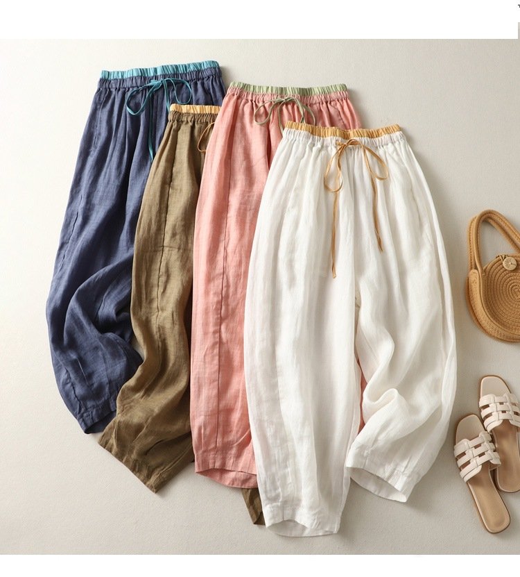 レディース パンツ 無地 ゆったり スリム 春夏 カジュアル きれいめ レトロ 春 夏 シンプル 上品 9分丈 薄手 ハイウエスト