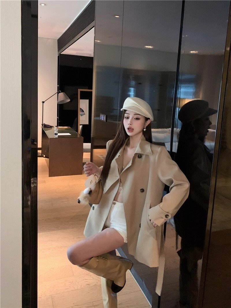 レディース カーディガン コート 長袖 無地 ゆったり 秋冬 秋 カジュアル きれいめ 通勤 体型カバー 膝丈 シンプル 冬 ハイネック ベルト トレンチ 切り替えデザイン スタンドカラー エレガント ベルト付き ボタン