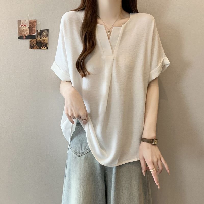 レディース Tシャツ 半袖 無地 ゆったり 春夏 カジュアル Vネック 春 夏 シャツ レギュラー ポリエステル