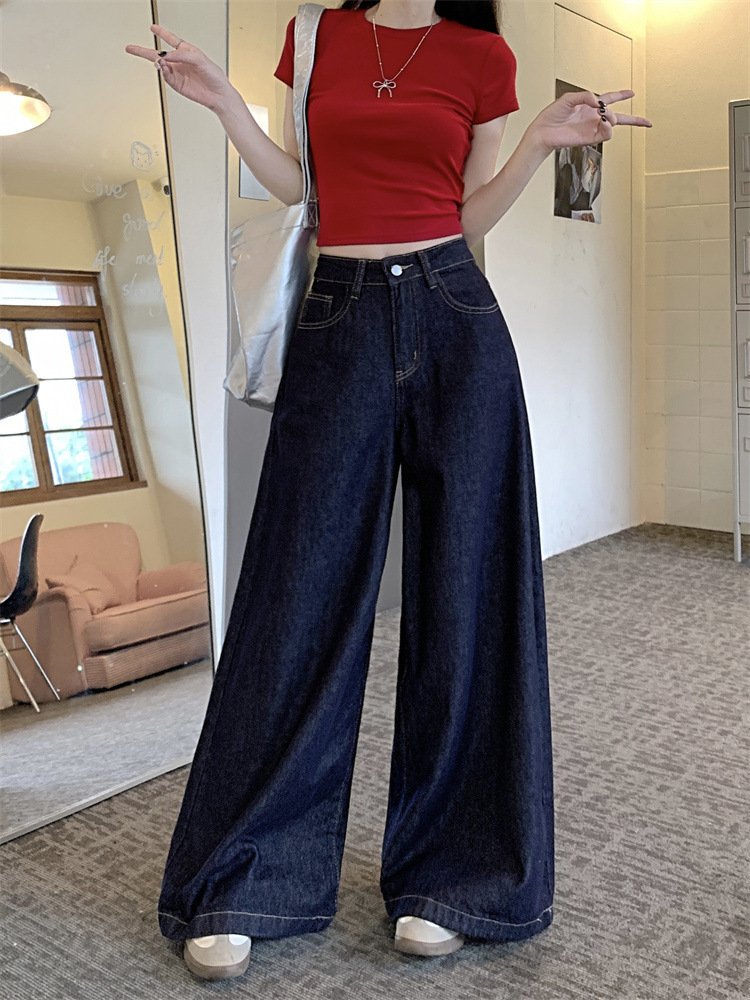 レディース パンツ スリム コットン 綿 デニム 春夏 カジュアル レトロ 春 夏 ロング ストレート ハイウエスト ウォッシュ