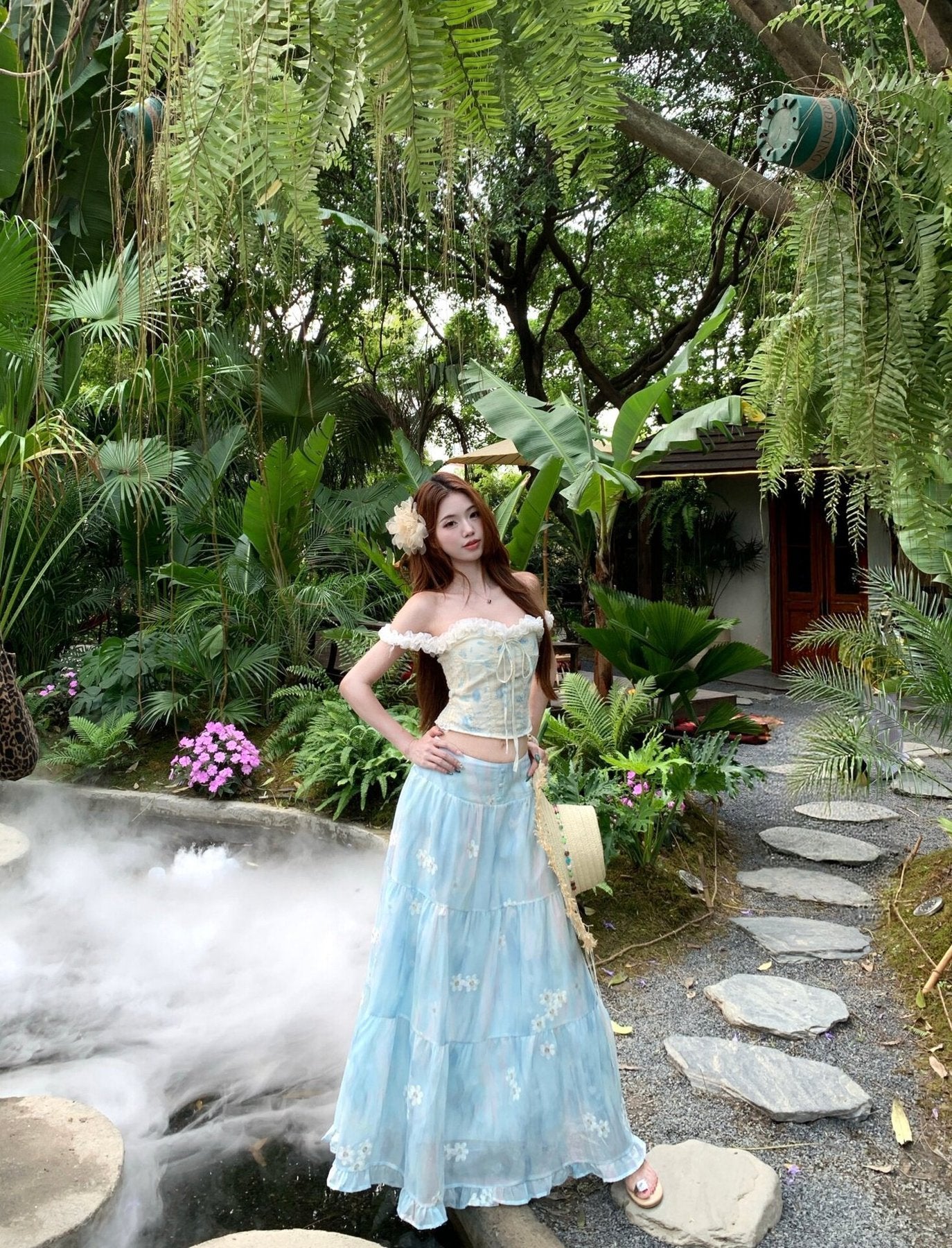 ワンピース ノースリーブ 花柄 春夏 きれいめ 袖なし 春 夏 リゾート ロング 上品 フレア セットアップ 切り替えデザイン ハイウエスト