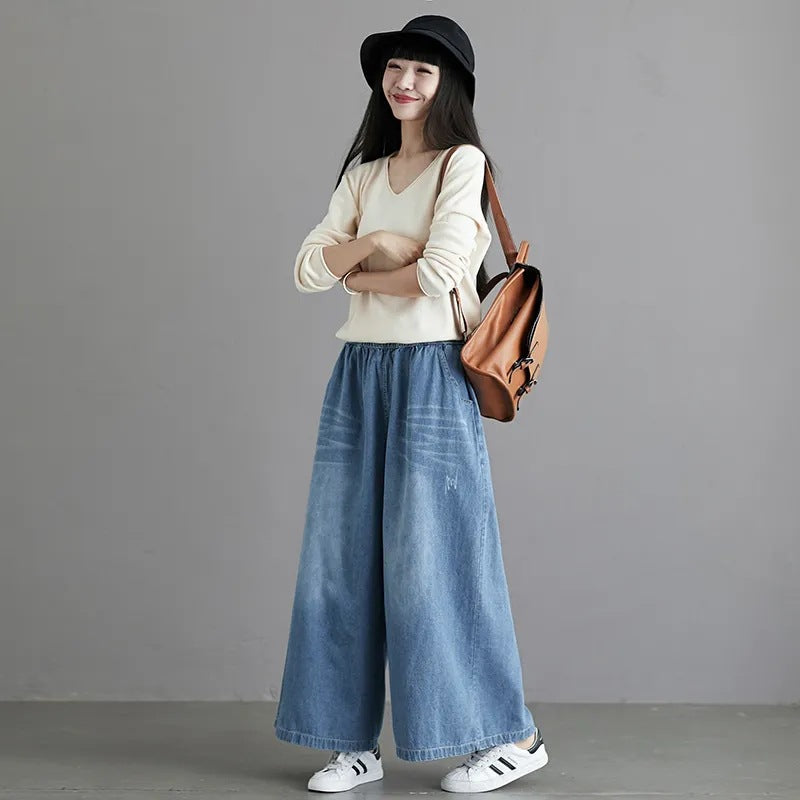 レディース パンツ ゆったり ワイド デニム 春夏 大きいサイズ ボトムス 春 夏 上品 ロング ロングパンツ 9分丈 ビッグ ドレープ ハイウエスト