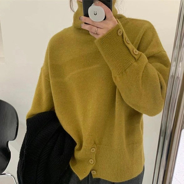 レディース トップス ニット セーター プルオーバー 長袖 カフスリーブ タートルネック フェミニン ストリート リブ コンサバ ボタン アメカジ ニット かわいい 大人可愛い きれいめ シンプル 上品 おしゃれ レトロ こなれ感 ガーリー クール 抜け感 キュート クラシカル ベーシック アメリカン アクティブ ナチュラル 無地 秋 冬 お出かけ 旅行 休日 楽ちん 暖かい 防寒 体型カバー 普段使い 着回し 定番 フリーサイズ ワンサイズ 白 ホワイト 黒 ブラック グレー ベージュ モスグリーン