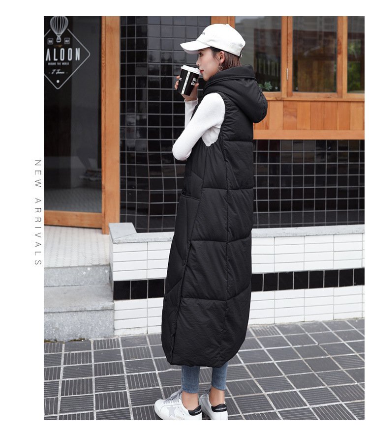 レディース ベスト 無地 秋冬 秋 きれいめ 膝下 シンプル 冬 ダウン 上品 ロング 厚手 フード