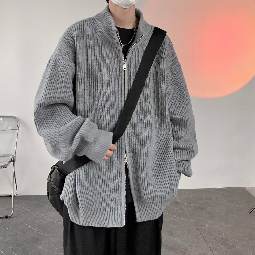 ニット カーディガン コート 長袖 ゆったり 春 秋冬 カジュアル アメリカン レトロ 秋 冬 カップル セーター スタンドカラー ラグジュアリー