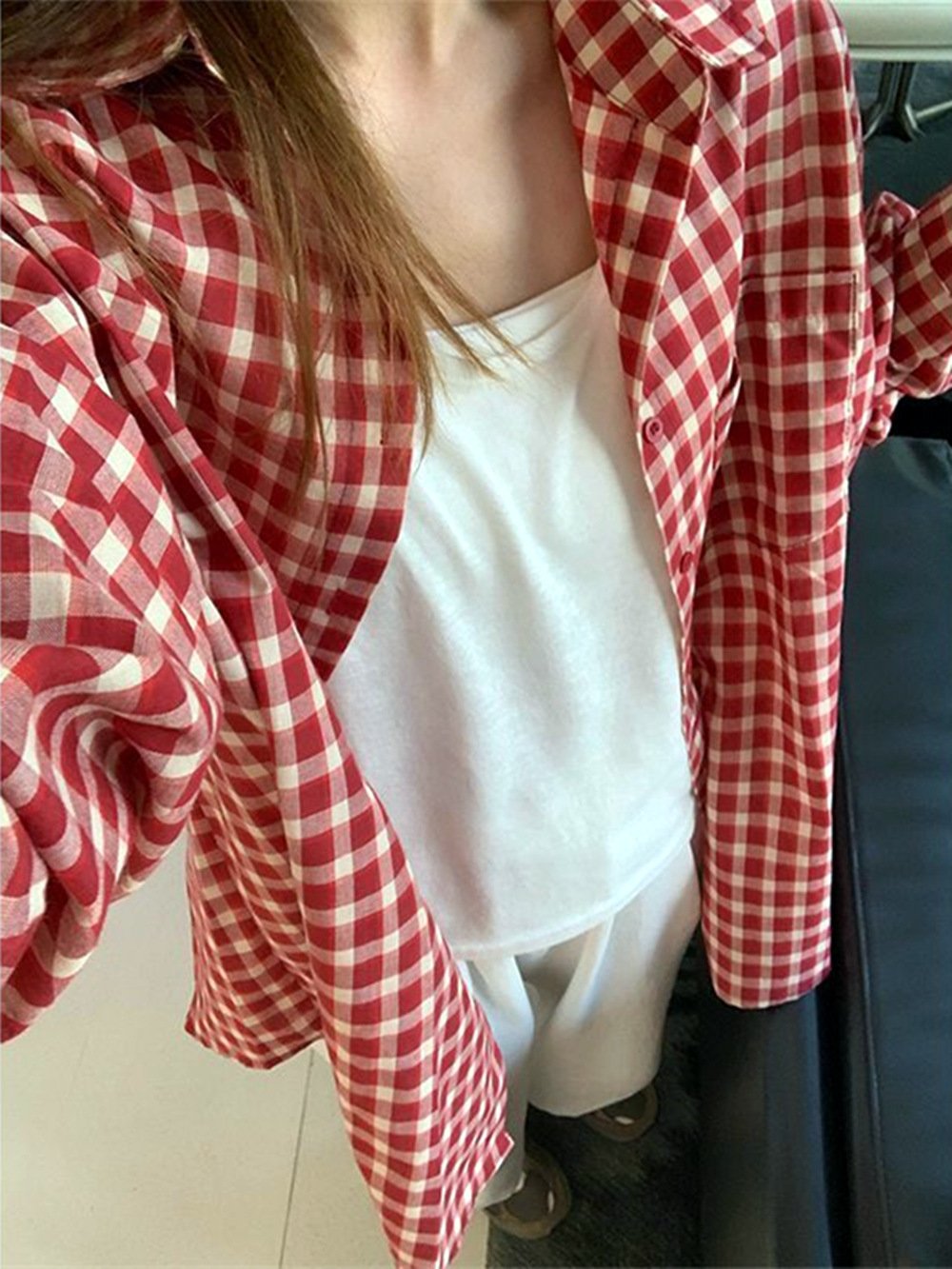 レディース シャツ トップス ジャケット 長袖 チェック柄 ゆったり 春夏 カジュアル レトロ 体型カバー 韓国風 前開き 春 夏 ロング 切り替えデザイン 襟付き アウター ボタン ポリエステル UVカット