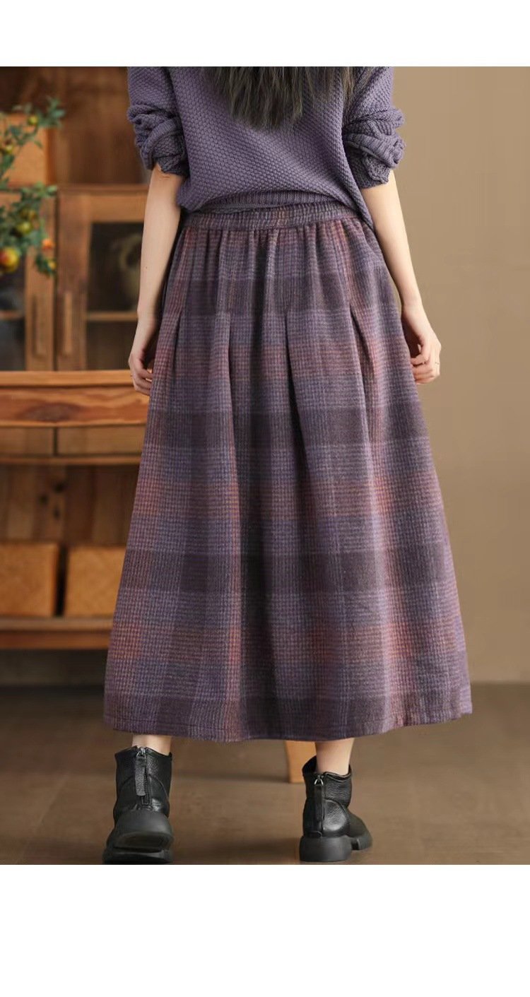 レディース スカート チェック柄 春夏 春 夏 冬 ミモレ Aライン ウール ラフ 都会的