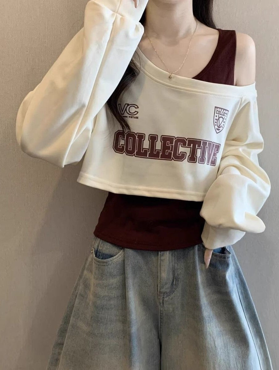 レディース トップス スウェット ツーピーストップス アシンメトリー 長袖 タンクトップ ワンショルダー かわいい カジュアル おしゃれ かっこいい こなれ感 ラフ スポーティー ガーリー ルーズ 個性的 存在感 キュート 学生風 アメリカン アクティブ 無地 ロゴ 春 秋 通勤 学生 デート お出かけ アウトドア イベント 旅行 公園 女子会 休日 ショッピング 合コン カフェ ランチ 重ね着 韓国 モテ トレンド S M L XL 2XL 大きいサイズ グレー ベージュ ベーシックカラー 秋カラー