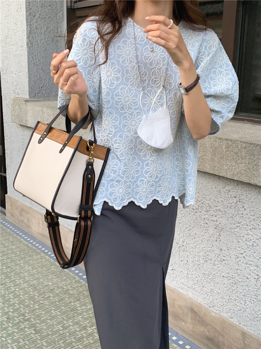 シャツ 半袖 コットン 綿 春夏 前開き 春 夏 ラウンドネック シンプル