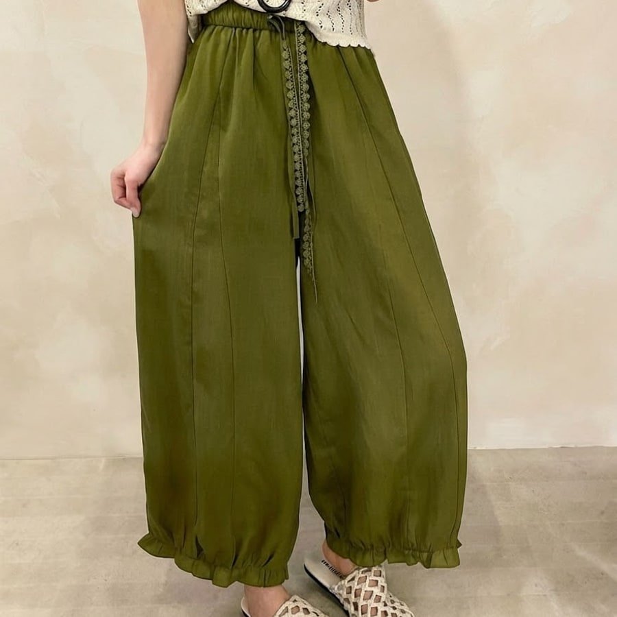 レディース パンツ ワイド 春夏 カジュアル きれいめ 通勤 春 夏 フリル ワイドパンツ 都会的