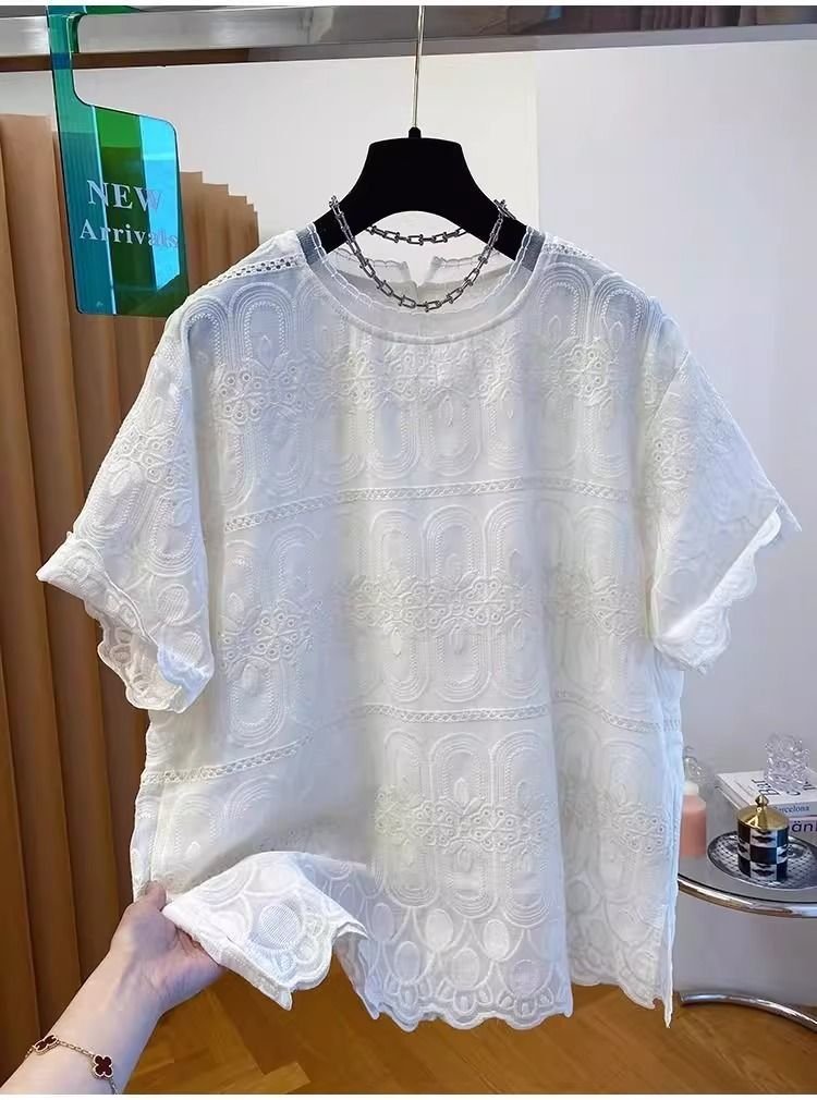 レディース Tシャツ 半袖 ゆったり コットン 綿 夏 秋冬 カジュアル 大きいサイズ 春夏 ラウンドネック 秋 レース 冬 刺繍 おしゃれ シャツ 上着
