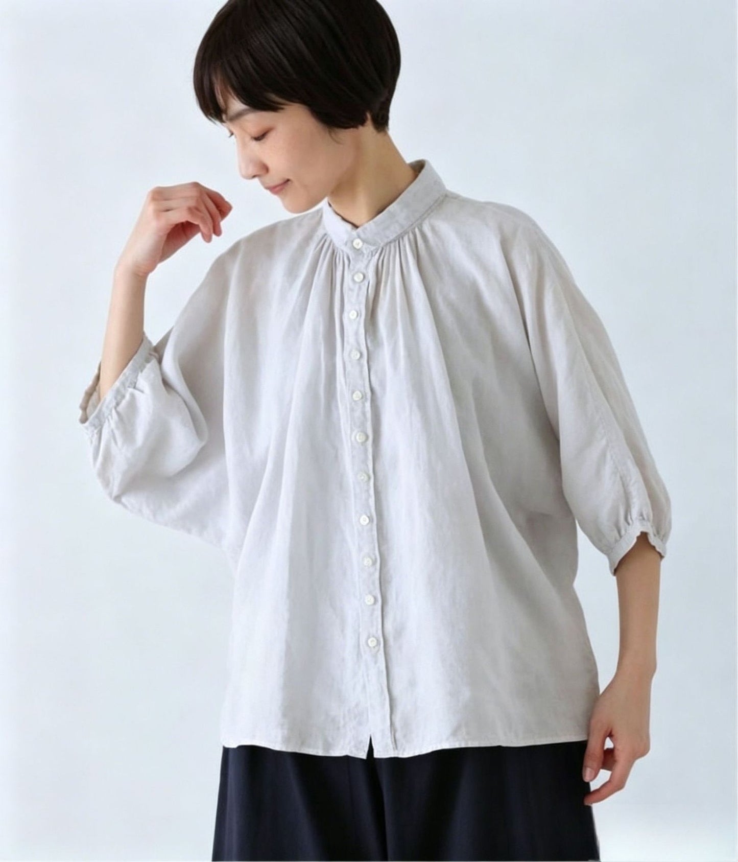 シャツ トップス 無地 ゆったり コットン 綿 春夏 レトロ 体型カバー 前開き 春 夏 シンプル 襟付き レギュラー ボタン ポリエステル