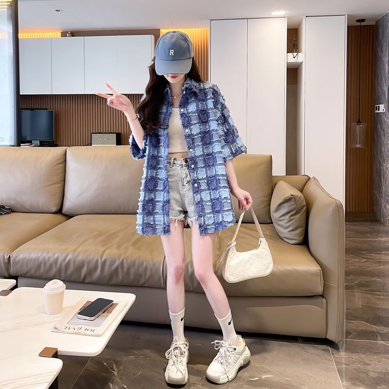 シャツ ジャケット 半袖 チェック柄 ゆったり 春夏 カジュアル 前開き 春 夏 ミモレ 薄手 ポリエステル