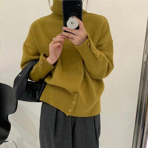 レディース トップス ニット セーター プルオーバー 長袖 カフスリーブ タートルネック フェミニン ストリート リブ コンサバ ボタン アメカジ ニット かわいい 大人可愛い きれいめ シンプル 上品 おしゃれ レトロ こなれ感 ガーリー クール 抜け感 キュート クラシカル ベーシック アメリカン アクティブ ナチュラル 無地 秋 冬 お出かけ 旅行 休日 楽ちん 暖かい 防寒 体型カバー 普段使い 着回し 定番 フリーサイズ ワンサイズ 白 ホワイト 黒 ブラック グレー ベージュ モスグリーン