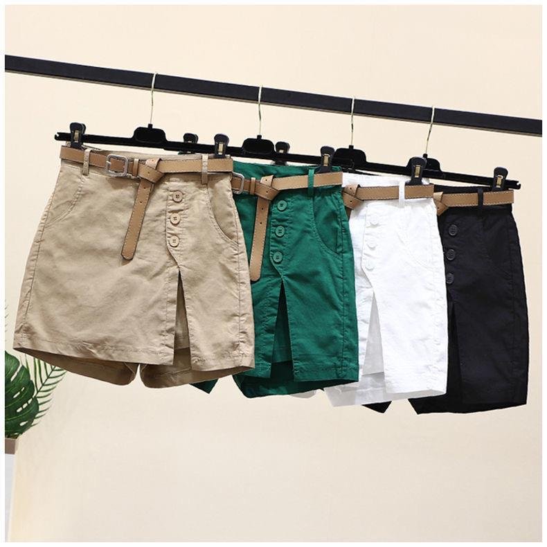 レディース パンツ スカート コットン 綿 夏 きれいめ 通勤 ショート ショートパンツ 上品 Aライン ベルト 切り替えデザイン キュロットスカート ハイウエスト ベルト付き ボタン