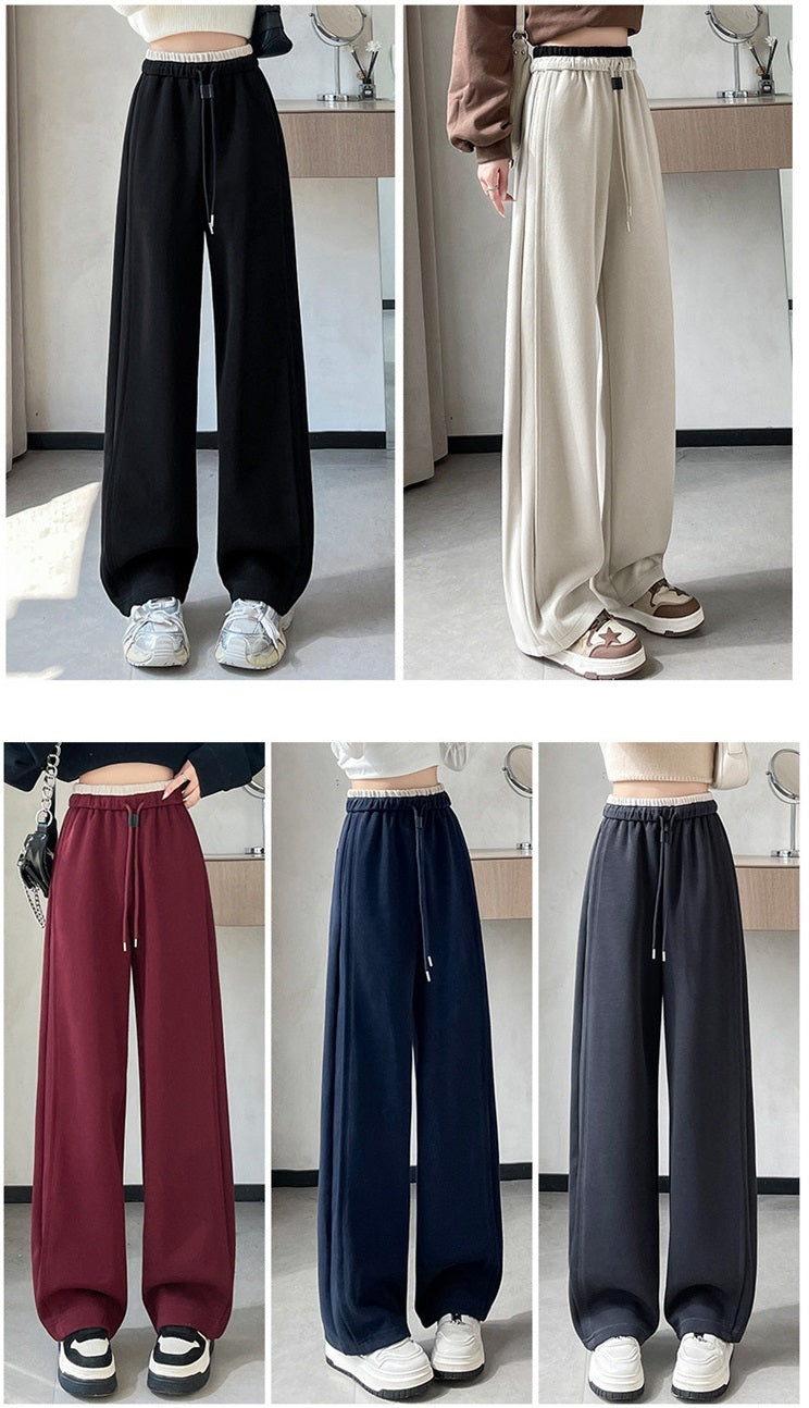 レディース パンツ ボトムス ロングパンツ ワイドパンツ ロング ワイド ストレート 裾ワイド ポケット ハイウエスト ウエストゴム 薄手 大人可愛い シンプル カジュアル おしゃれ かっこいい こなれ感 個性的 主役級 存在感 都会的 無地 秋 冬 ロングシーズン ママ デート お出かけ 旅行 合コン 韓国 オルチャン 体型カバー 美脚 脚長 普段使い 着回し モテ 清楚 流行 インスタ映え 定番 S M L XL 2XL 大きいサイズ 黒 ブラック グレー ワインレッド アプリコット ネイビー