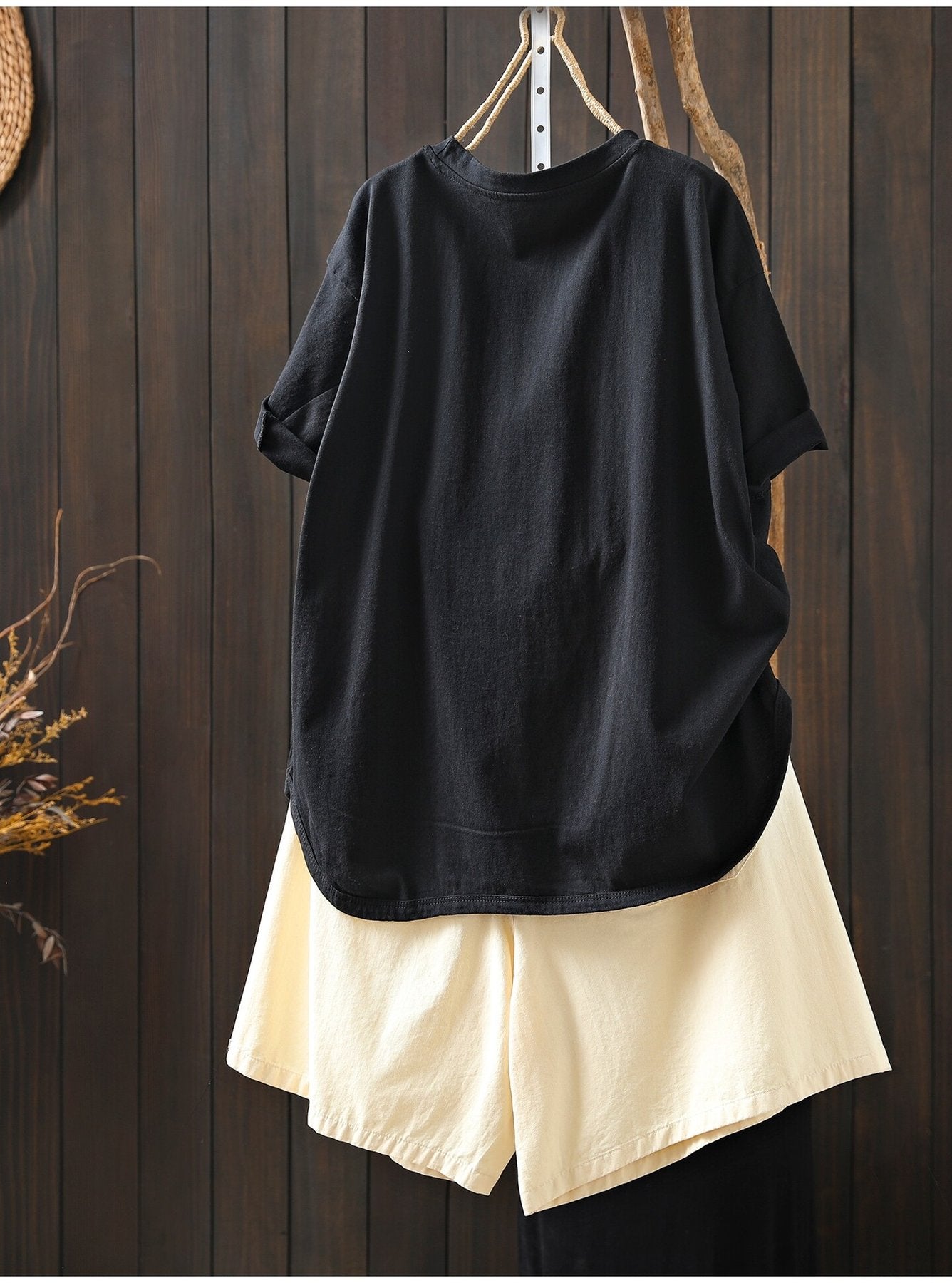 レディース シャツ Tシャツ 半袖 プリント ゆったり コットン 綿 春夏 カジュアル 体型カバー おしゃれ 前開き 春 夏 ラウンドネック シンプル 黒 プルオーバー