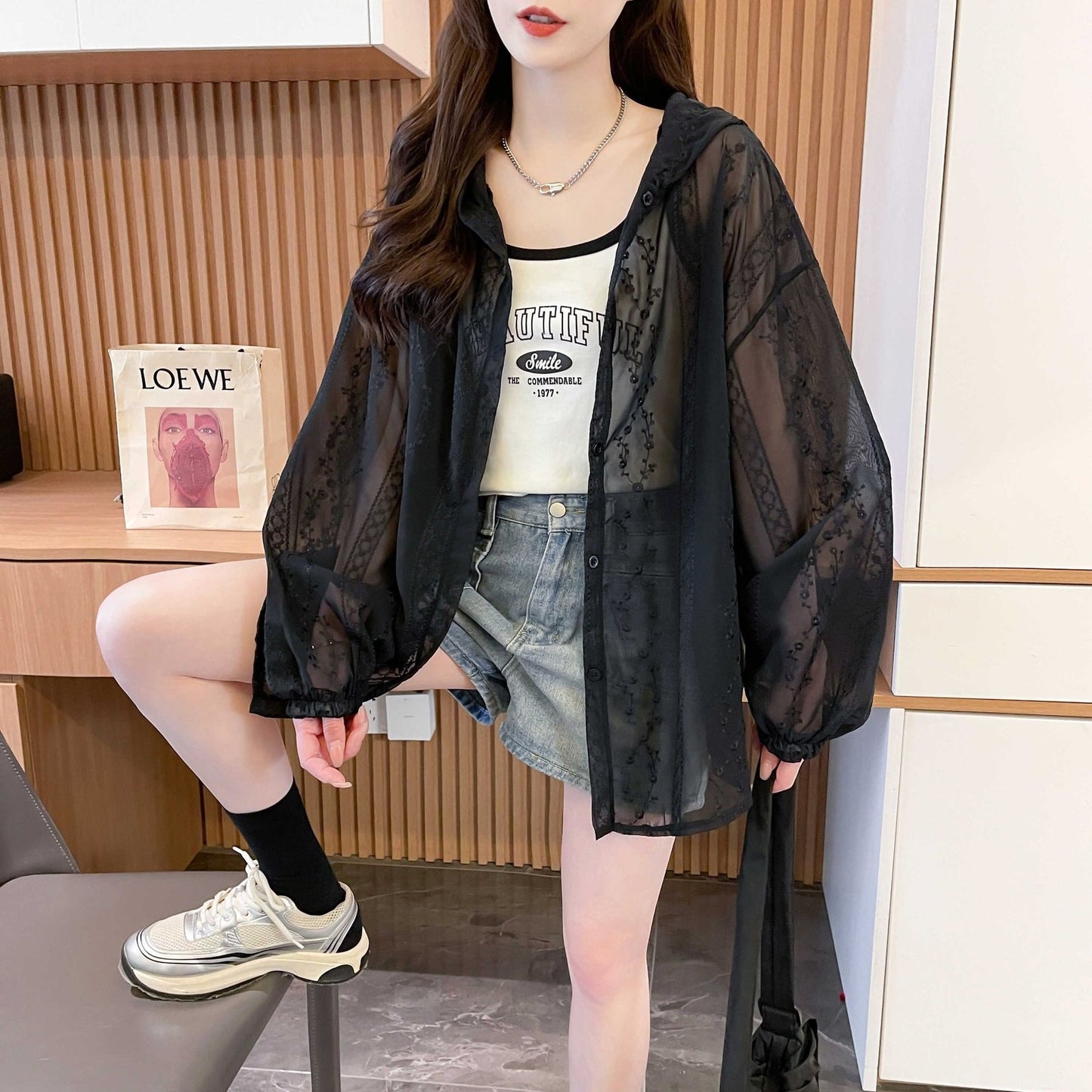 ジャケット 長袖 ゆったり 春夏 カジュアル 大きいサイズ 春 夏 ミモレ フード ポリエステル