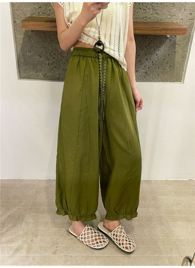 レディース パンツ ワイド 春夏 カジュアル きれいめ 通勤 春 夏 フリル ワイドパンツ 都会的