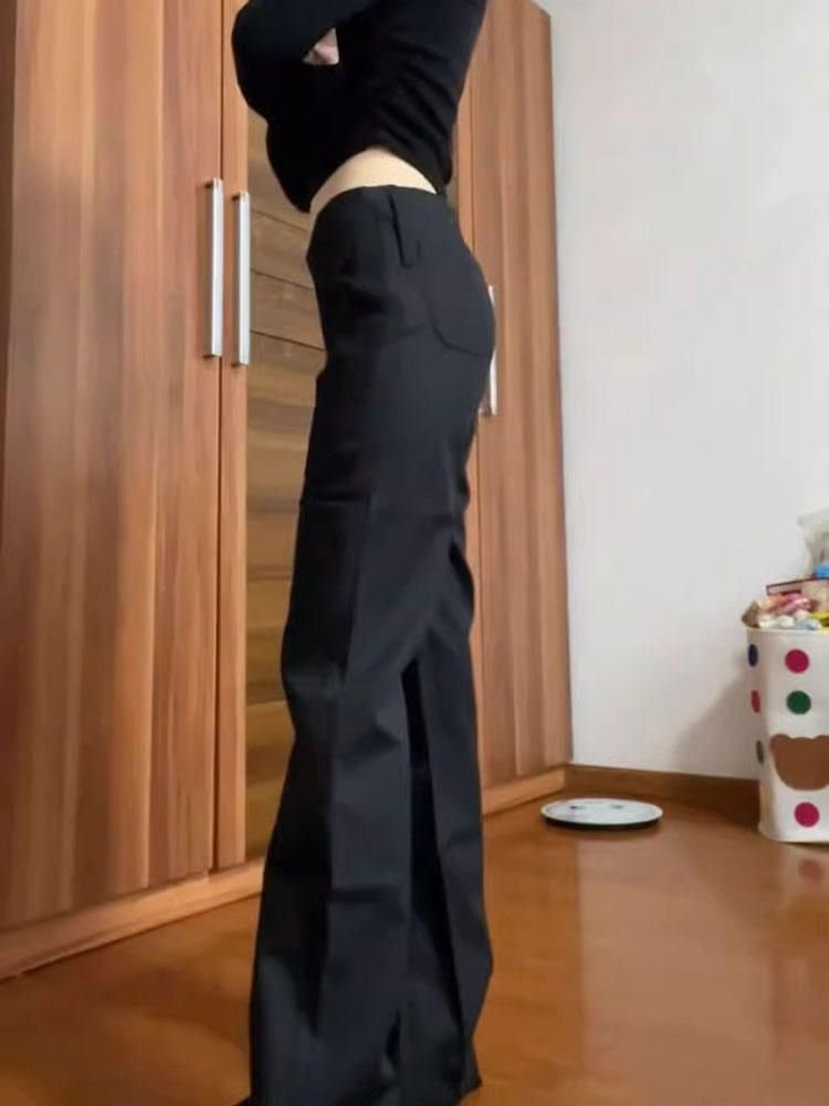 レディース パンツ ワイド 春夏 カジュアル 春 夏 秋 ブラック ロング ストレート ワイドパンツ 切り替えデザイン スラックス ハイウエスト ポリエステル