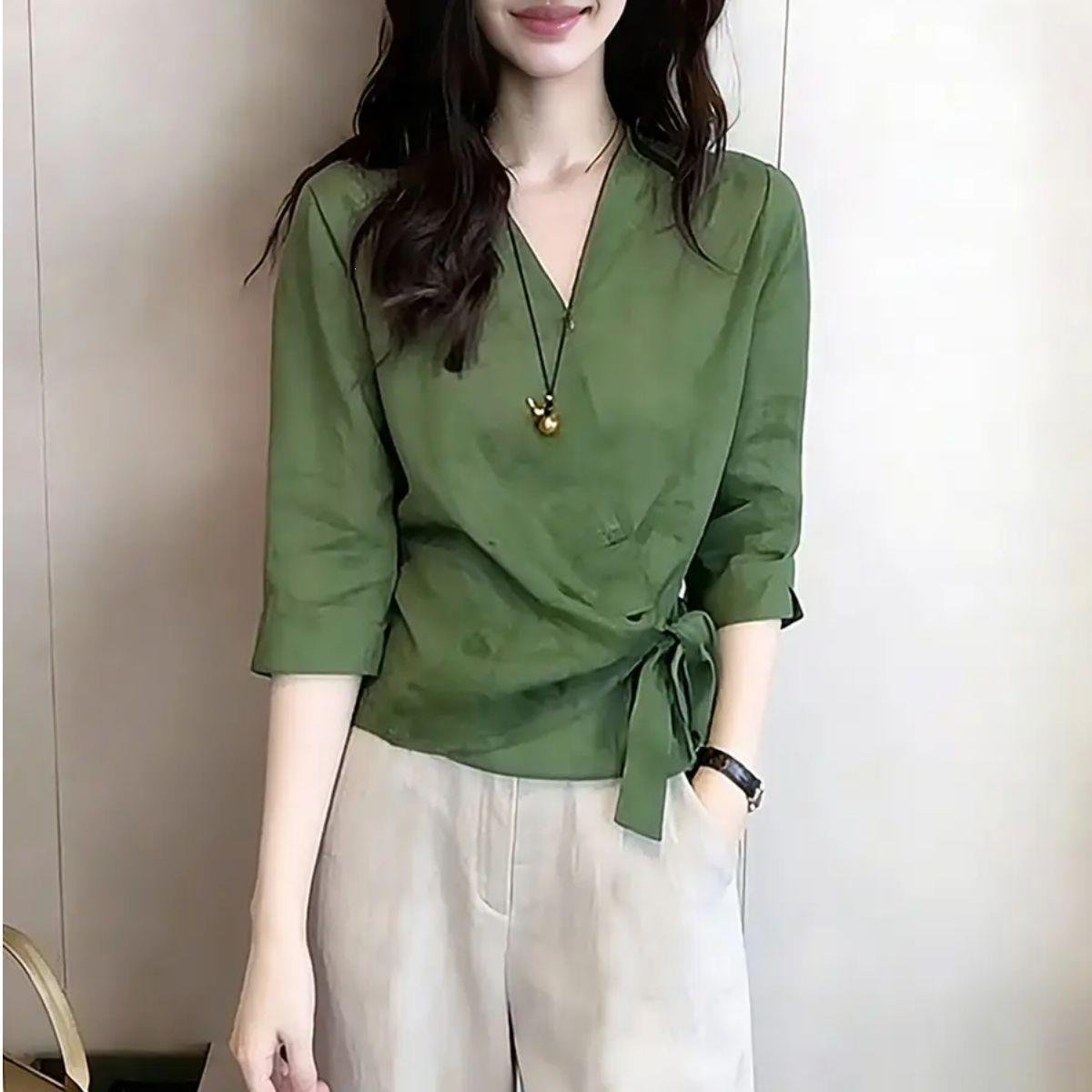 レディース ブラウス シャツ ノースリーブ スリム 春夏 きれいめ おしゃれ 前開き 袖なし Vネック 春 夏 上品 リボン ウエストマーク