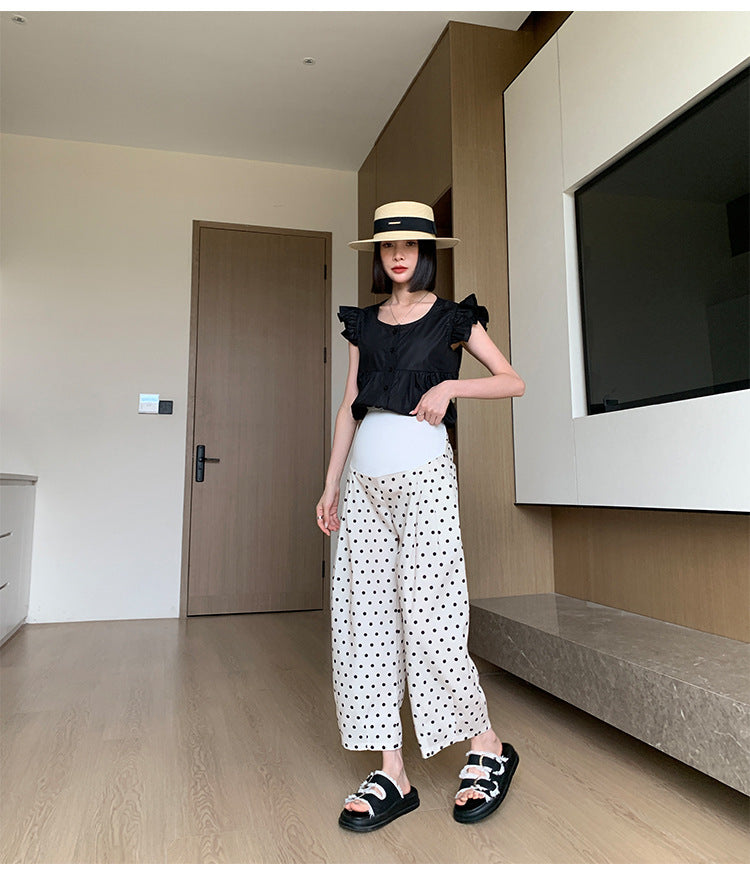 お腹切り替え ウエスト調整ゴム プレママ レディース パンツ ボトムス ワイドパンツ タックパンツ アンクル丈 ワイド フェミニン ハイウエスト ウエストゴム 切り替えデザイン ポケット かわいい 大人可愛い きれいめ シンプル カジュアル おしゃれ こなれ感 ガーリー キュート ナチュラル ドット柄 水玉 春 夏 マタニティ デート お出かけ 旅行 女子会 休日 ショッピング カフェ ランチ お家時間 楽ちん 普段使い 着回し M L XL 2XL 大きいサイズ ベージュ ベーシックカラー 春カラー