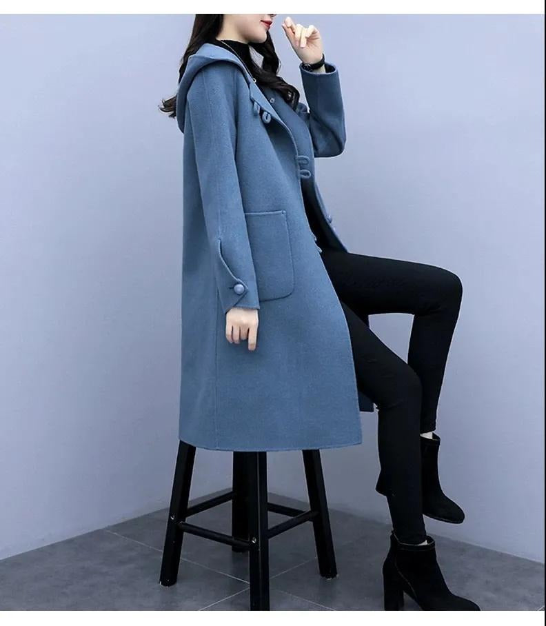 レディース コート アウター 上着 羽織 前開き ロングコート 膝下 ロング フード ストレート Iライン ポケット ボタン 大人可愛い きれいめ シンプル 上品 おしゃれ こなれ感 個性的 エレガント 主役級 存在感 抜け感 都会的 無地 秋 冬 ロングシーズン ママ OL 通勤 デート お出かけ 旅行 公園 女子会 韓国 オルチャン 楽ちん 暖かい 防寒 体型カバー 普段使い 着回し トレンド 流行 インスタ映え M L XL 2XL 3XL 大きいサイズ 黒 ブラック オレンジ ブルー 緑 グリ
