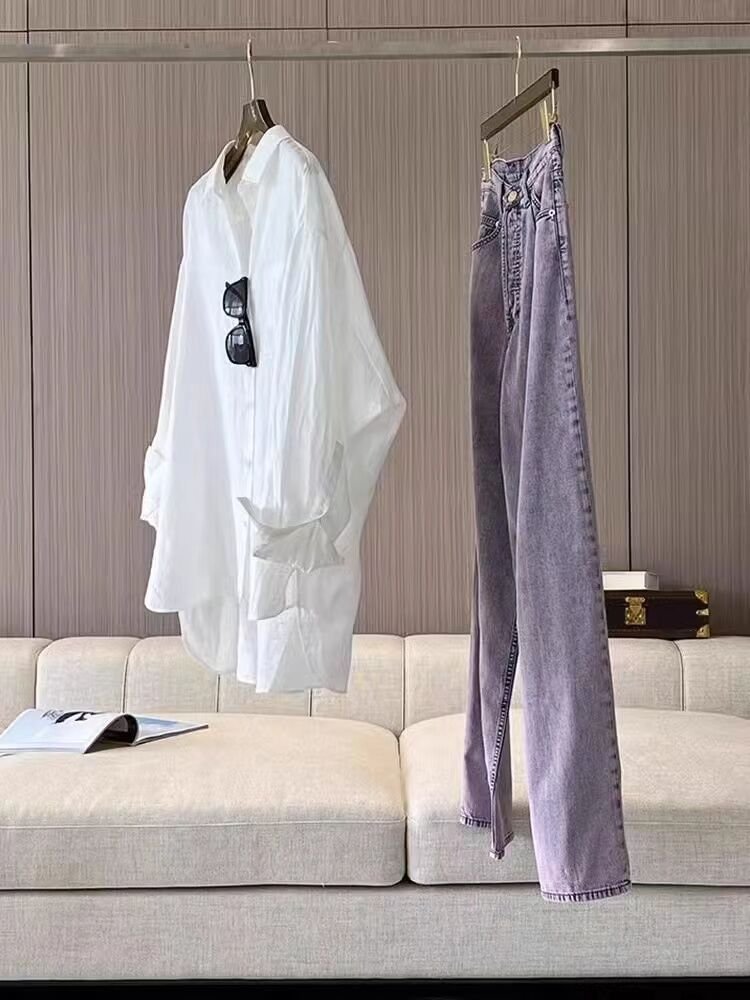 シャツ ジャケット 長袖 無地 ゆったり 春夏 レトロ 前開き 春 夏 ホワイト シンプル 切り替えデザイン レギュラー ポリエステル 春服