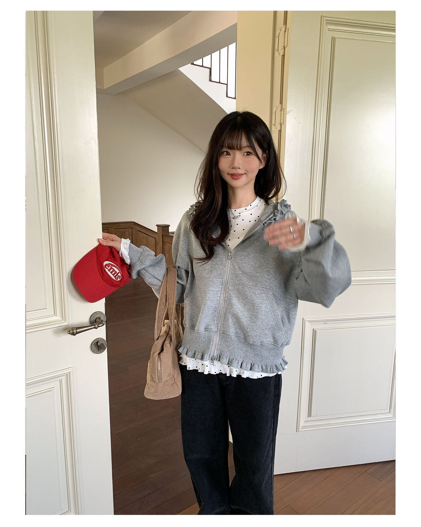 レディース トップス パーカー 長袖 無地 ゆったり 春夏 きれいめ 体型カバー 春 ショート 夏 シンプル 上品 フリル ラフ ピンク フード