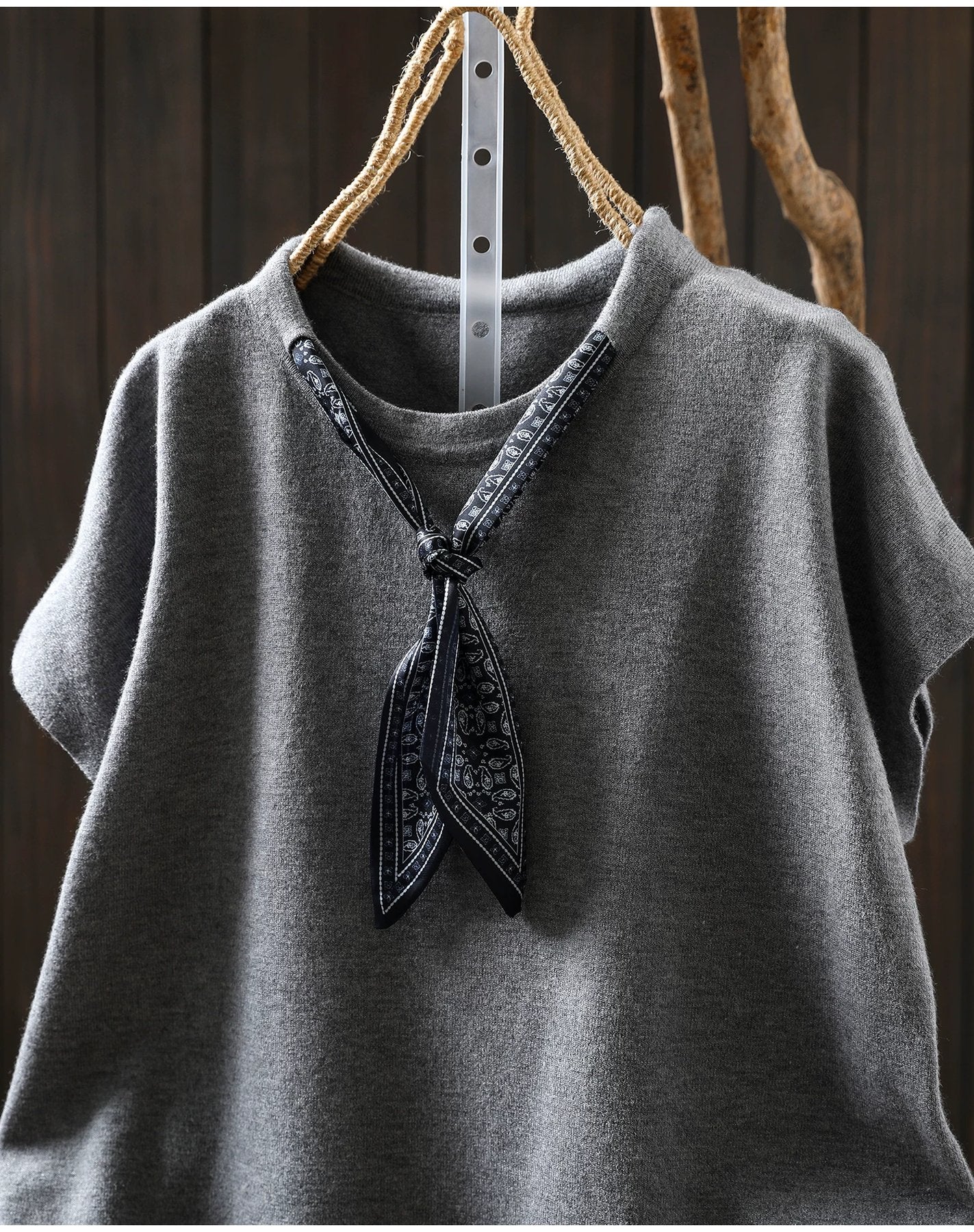 トップス Tシャツ ニット ノースリーブ ゆったり コットン 綿 秋冬 秋 体型カバー 袖なし ラウンドネック 冬 シャツ スカーフ インナー