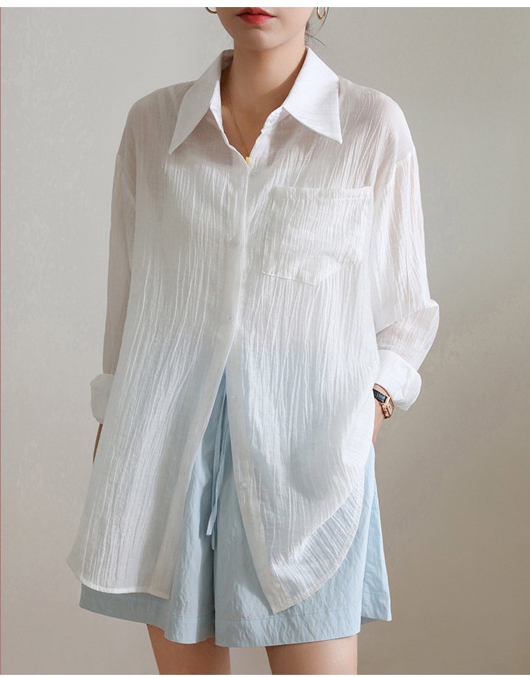 レディース シャツ トップス 長袖 無地 ゆったり 春夏 きれいめ 前開き 春 白 夏 シンプル 上品 レギュラー ポリエステル 白シャツ UVカット