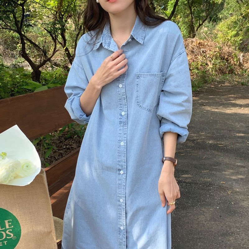 ワンピース 長袖 デニム 春夏 カジュアル 春 夏 シンプル 秋 ミモレ ロング 切り替えデザイン シック