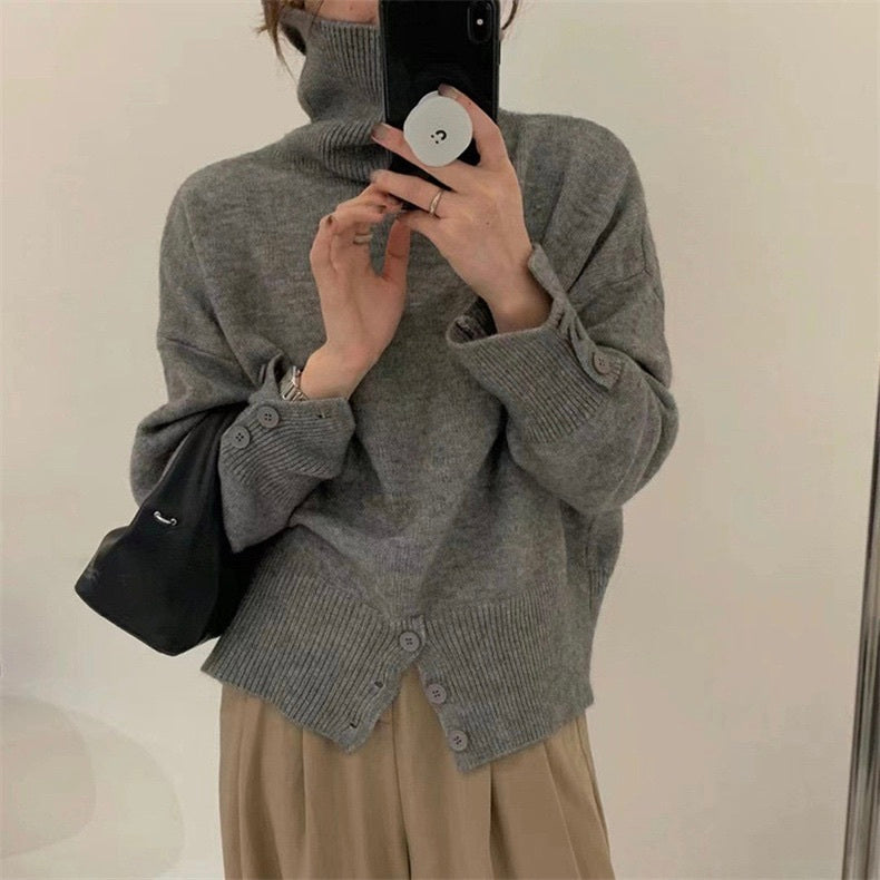レディース トップス ニット セーター プルオーバー 長袖 カフスリーブ タートルネック フェミニン ストリート リブ コンサバ ボタン アメカジ ニット かわいい 大人可愛い きれいめ シンプル 上品 おしゃれ レトロ こなれ感 ガーリー クール 抜け感 キュート クラシカル ベーシック アメリカン アクティブ ナチュラル 無地 秋 冬 お出かけ 旅行 休日 楽ちん 暖かい 防寒 体型カバー 普段使い 着回し 定番 フリーサイズ ワンサイズ 白 ホワイト 黒 ブラック グレー ベージュ モスグリーン