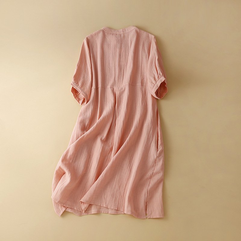 ワンピース 半袖 無地 夏 きれいめ レトロ 春夏 シンプル 上品 コットン