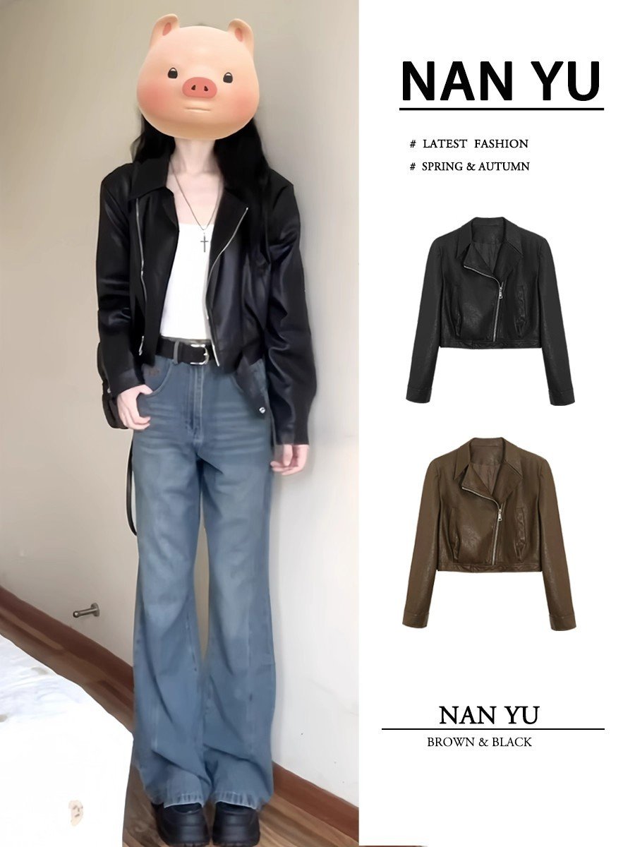 レディース ジャケット 長袖 秋冬 秋 きれいめ ショート タイト 冬 黒 細身 上品 おしゃれ レザー フェイクレザー 襟付き タイ ヴィンテージ レザージャケット 着痩せ