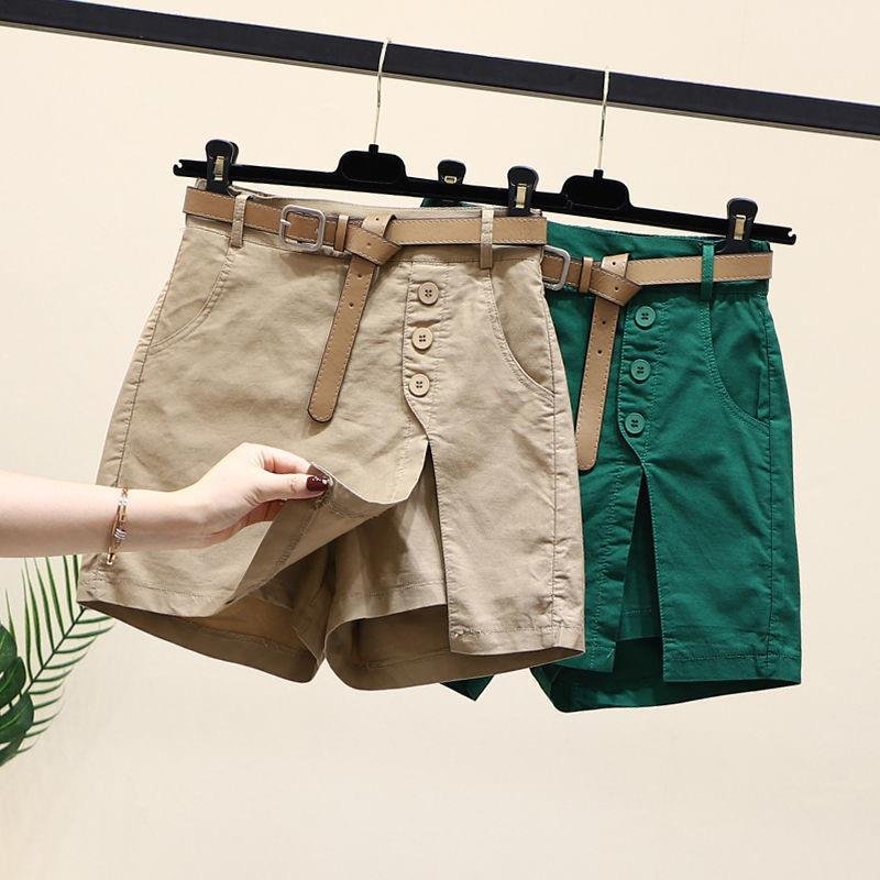 レディース パンツ スカート コットン 綿 夏 きれいめ 通勤 ショート ショートパンツ 上品 Aライン ベルト 切り替えデザイン キュロットスカート ハイウエスト ベルト付き ボタン